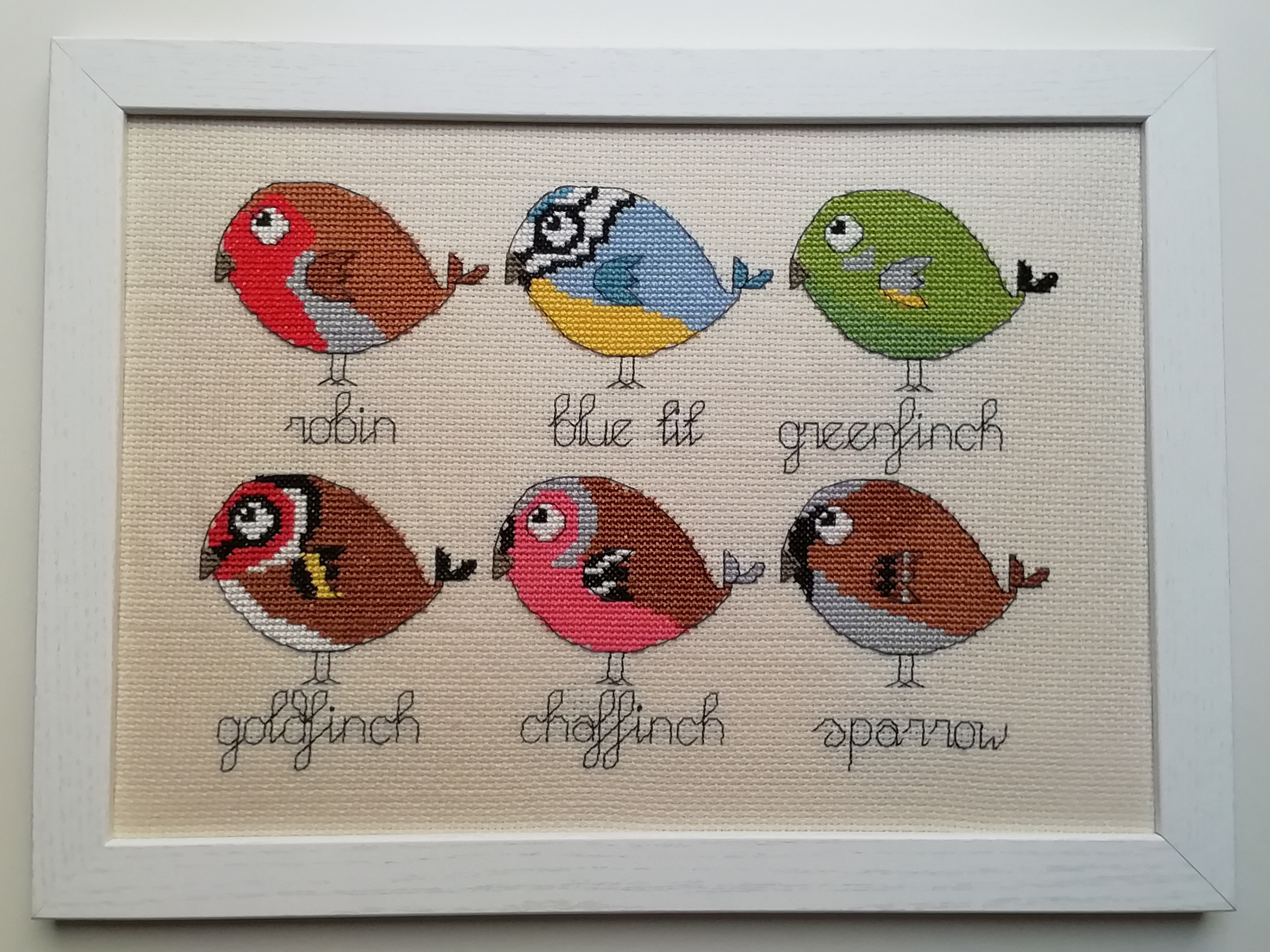 cross stitch of garden birds