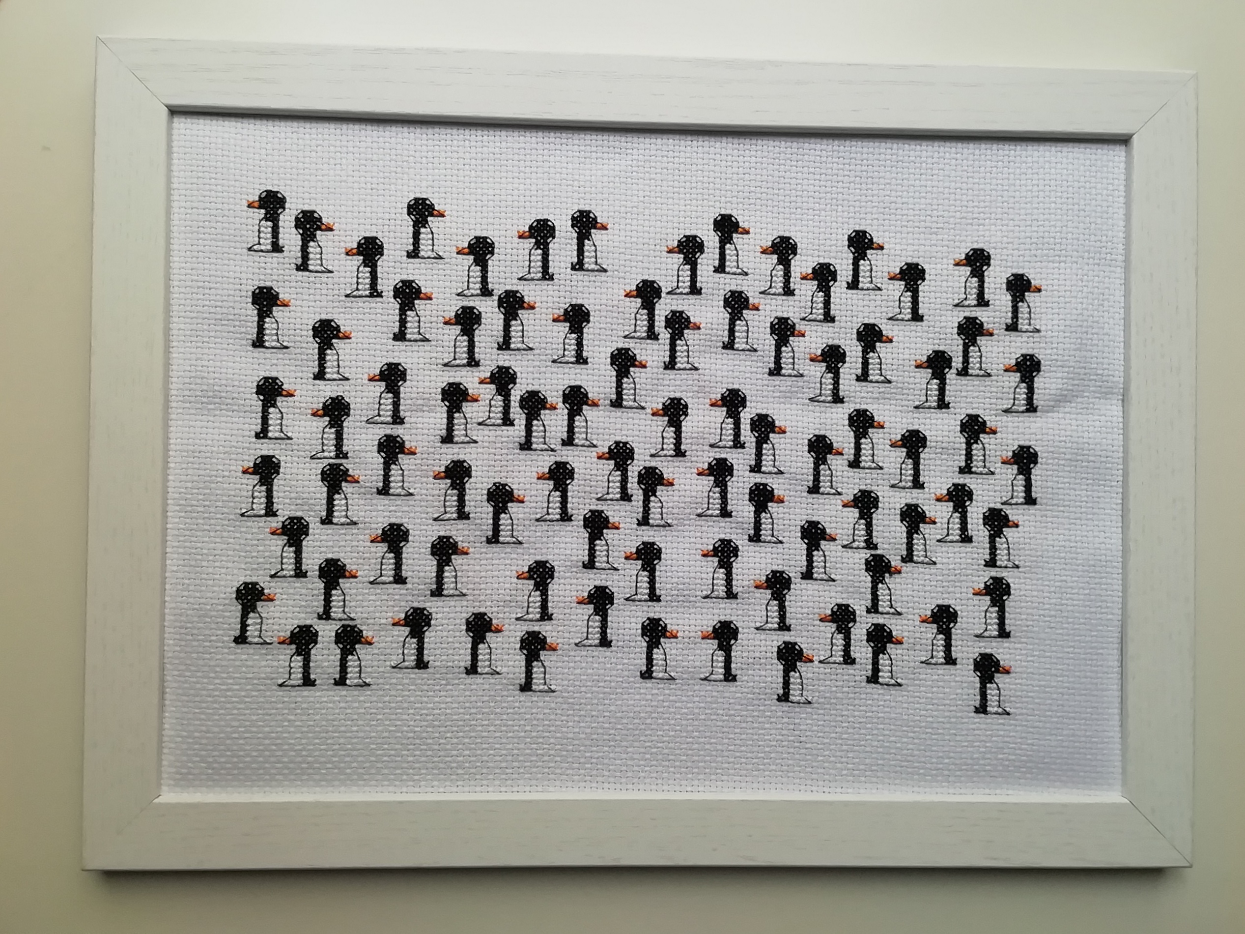 cross stitch of penguins