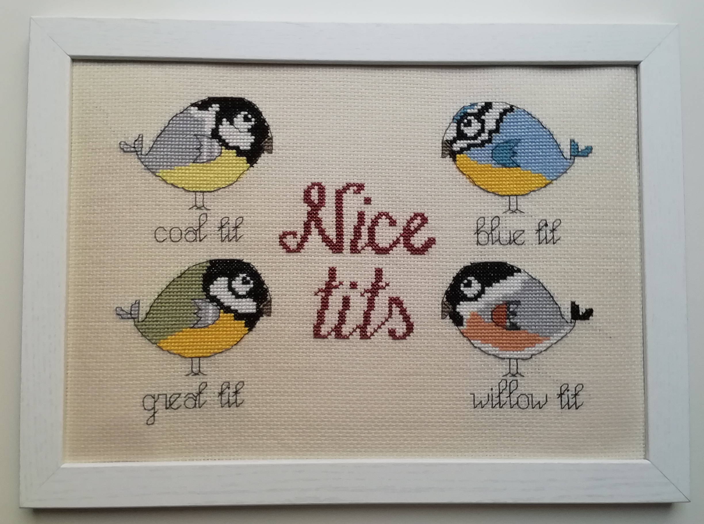 cross stitch of garden birds