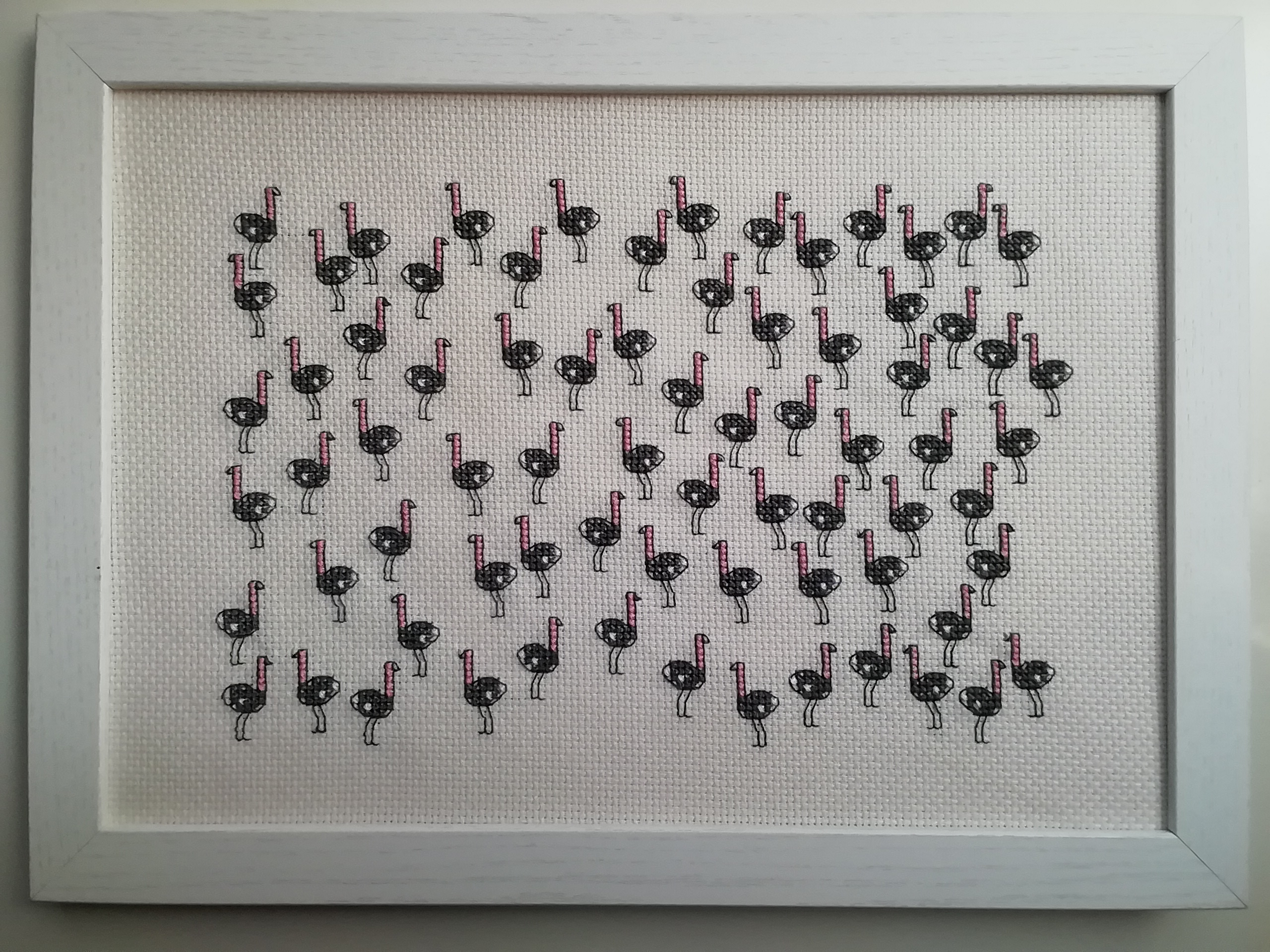 cross stitch of ostriches